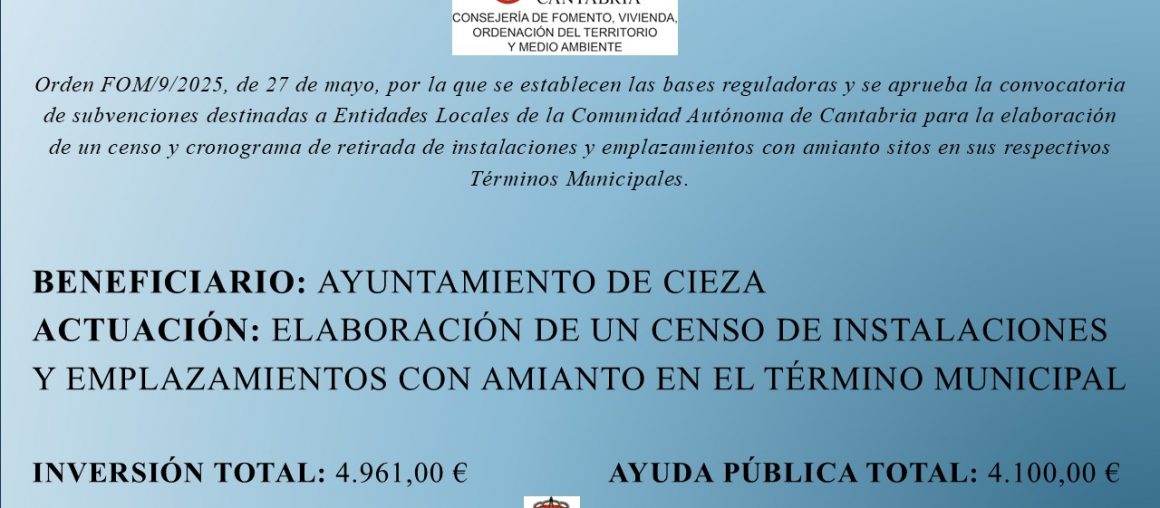 ELABORACIÓN DE UN CENSO DE INSTALACIONES Y EMPLAZAMIENTOS CON AMIANTO EN EL TÉRMINO MUNICIPAL