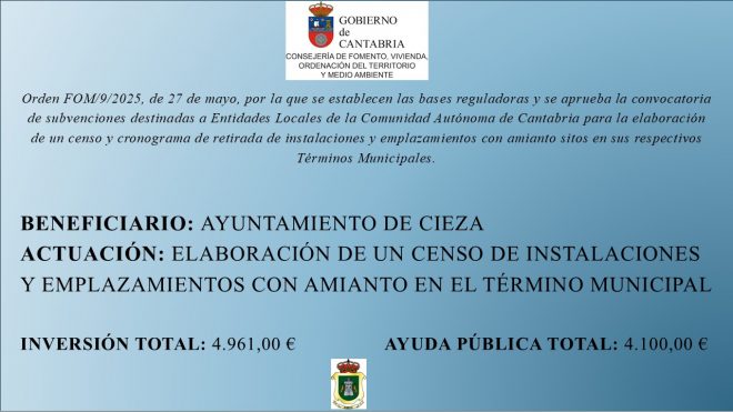 ELABORACIÓN DE UN CENSO DE INSTALACIONES Y EMPLAZAMIENTOS CON AMIANTO EN EL TÉRMINO MUNICIPAL